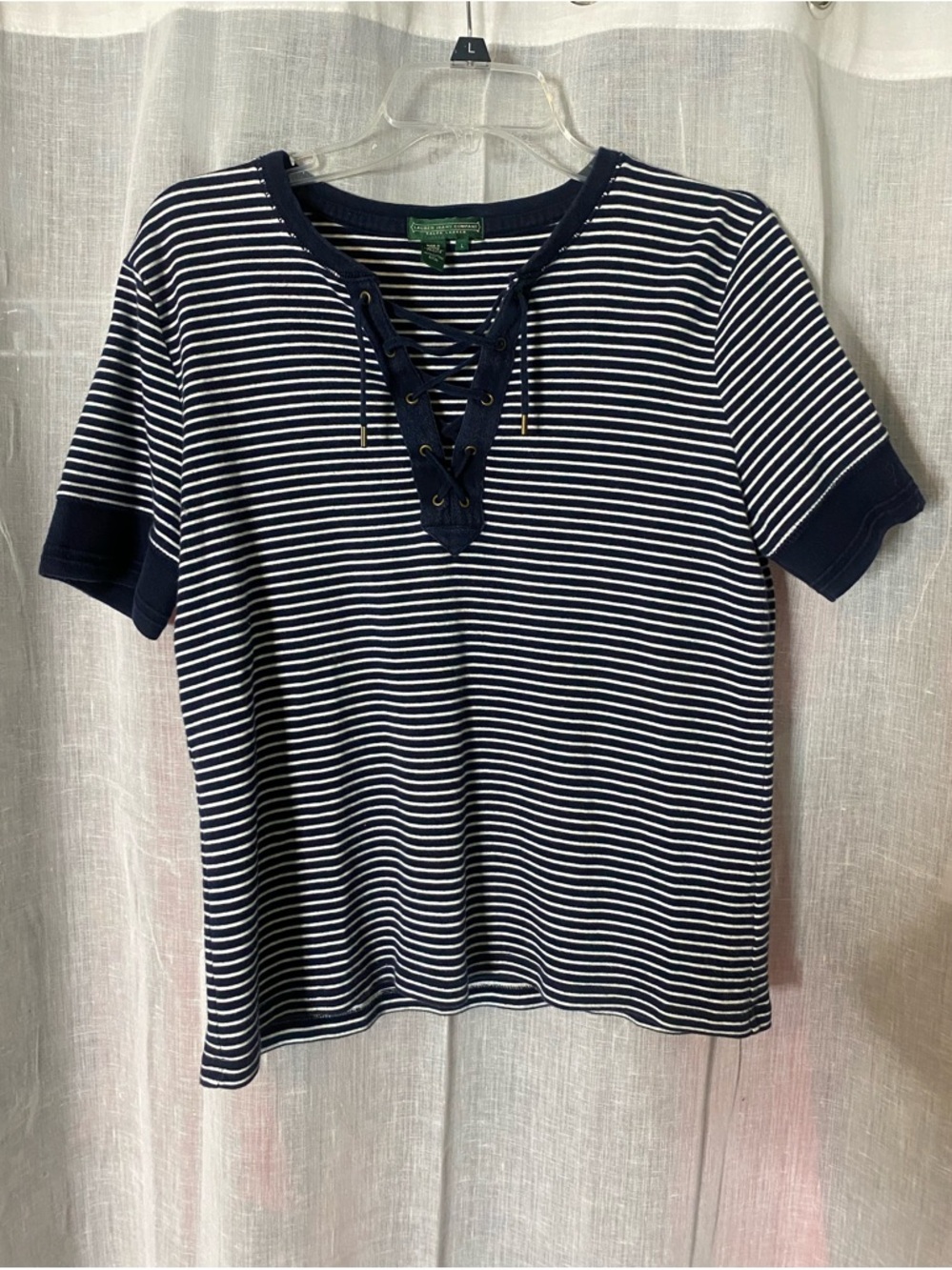 Lauren Ralph Lauren Striped Cotton Pullover Top Large